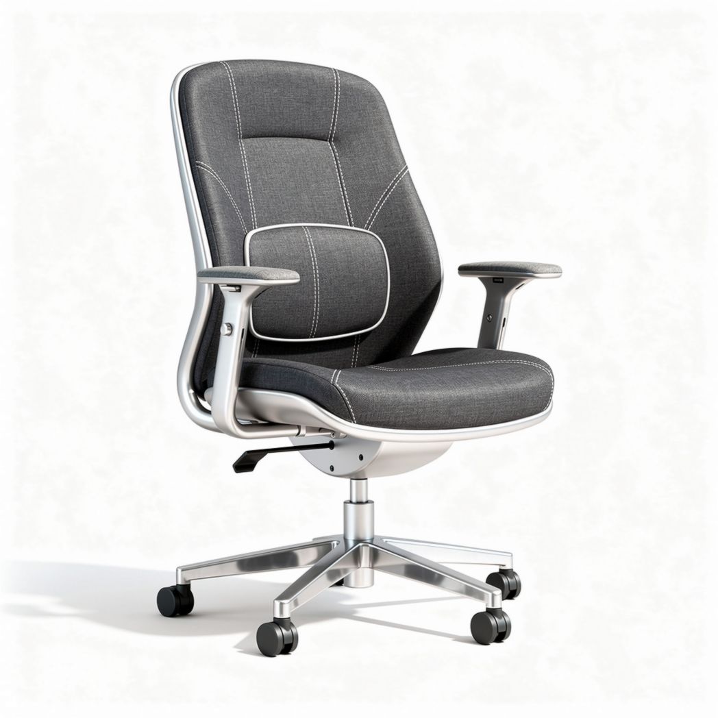 Adjustable ergonomic office chair with mesh fabric seat and armrests in gray