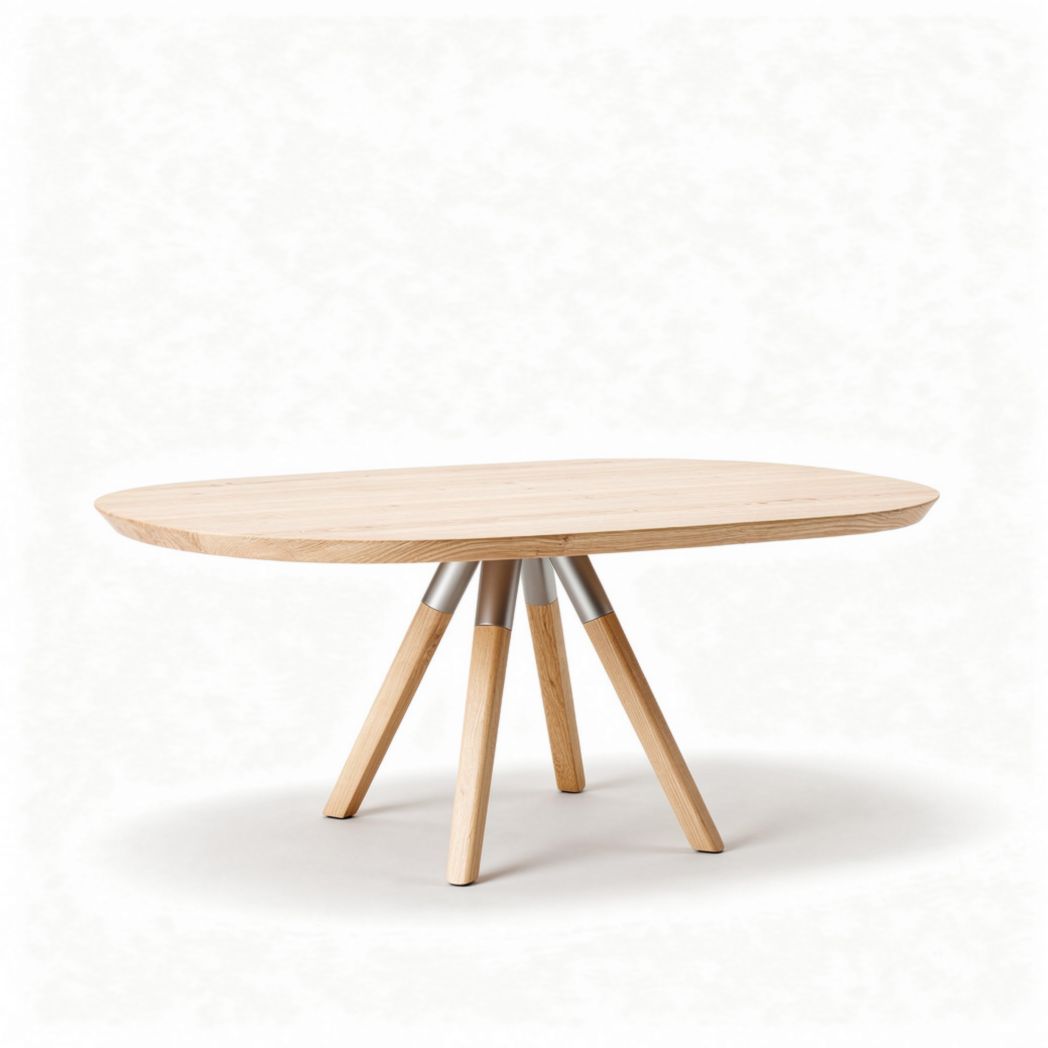 Wooden round coffee table with aluminum legs 120 x 80 x 75cm