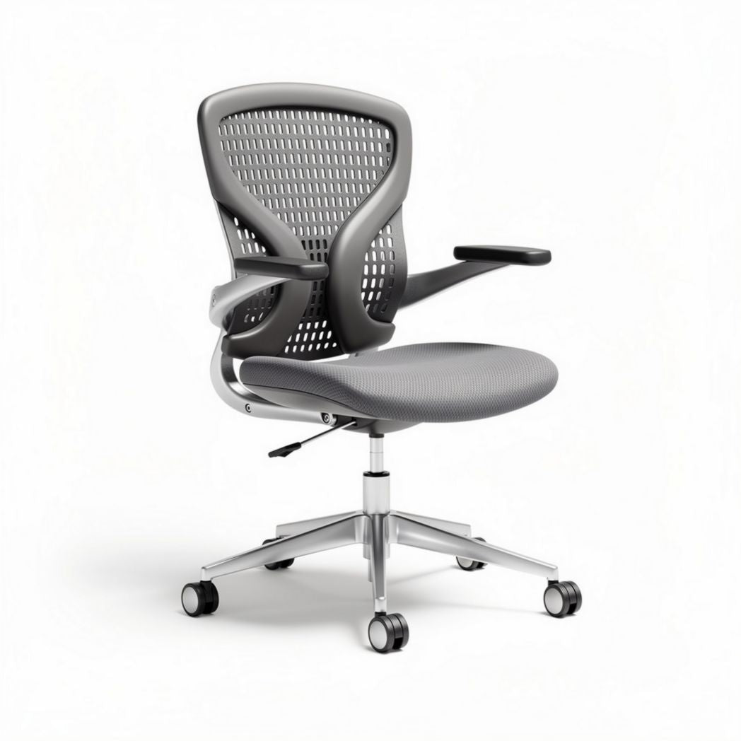 Mesh ergonomic office chair with adjustable height and armrests silver and gray color