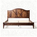 Wooden bed frame with decorative headboard in dark brown finish 200 x 160 x 100cm