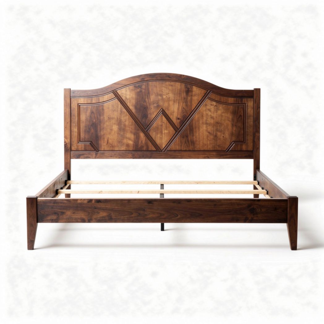 Wooden bed frame with decorative headboard in dark brown finish 200 x 160 x 100cm