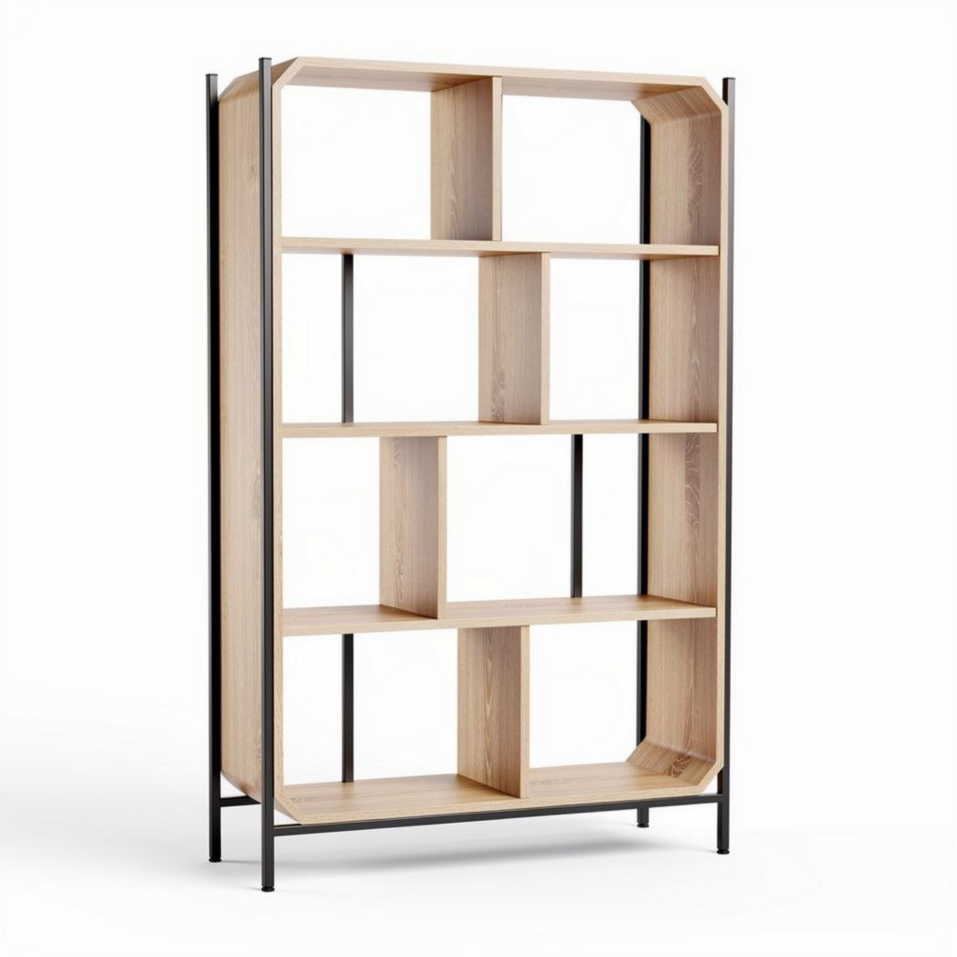 Wooden bookshelf with metal frame for living room storage 180 x 90 x 30cm