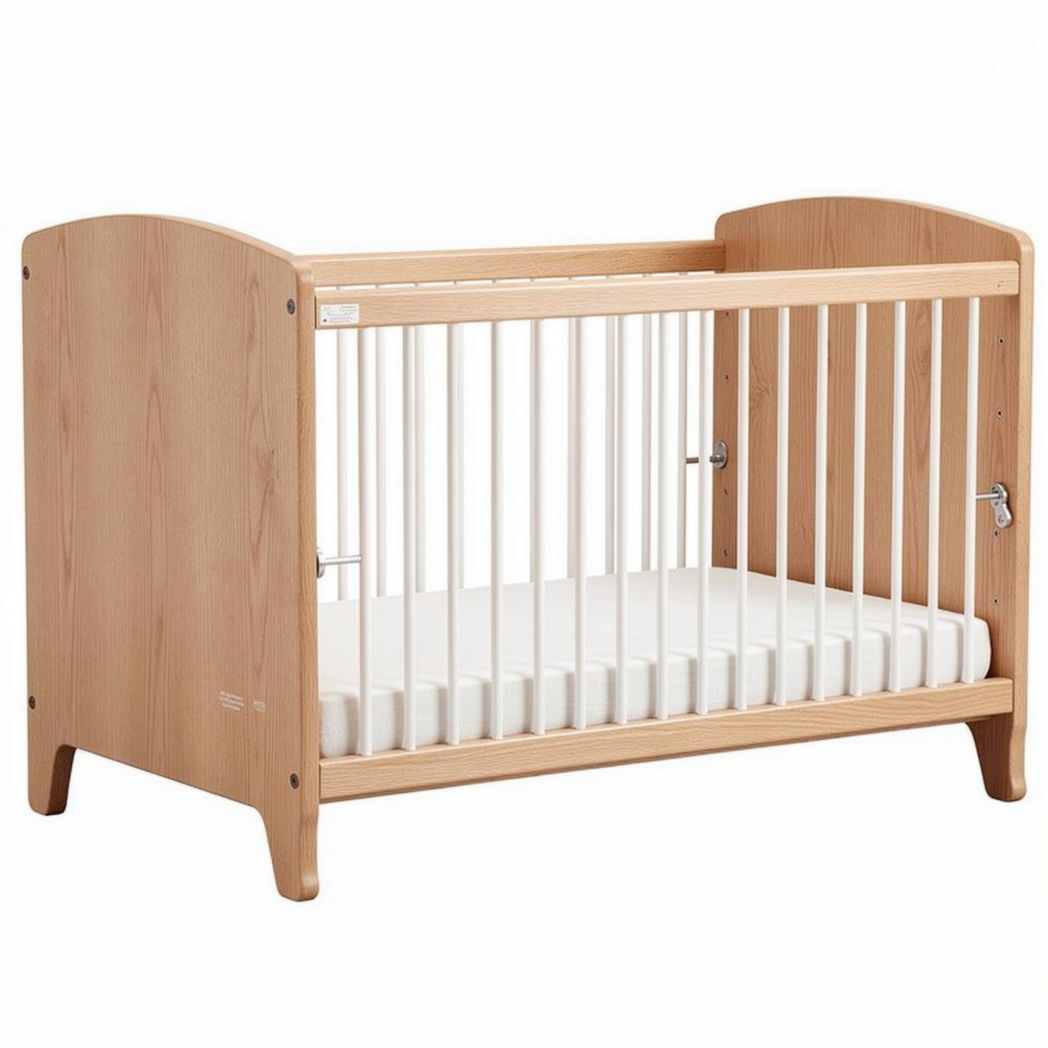 Wooden crib with adjustable mattress height 120 x 60 x 90cm in natural finish