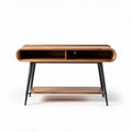 Bamboo computer desk with metal legs and open storage dimensions 120 x 60 x 75cm