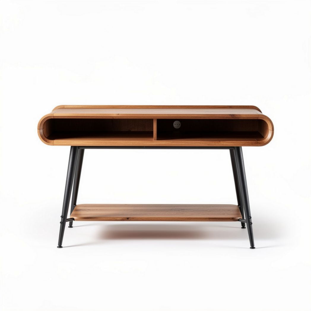 Bamboo computer desk with metal legs and open storage dimensions 120 x 60 x 75cm