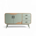 Modern sideboard with wooden finish and green accents 120 x 40 x 80cm