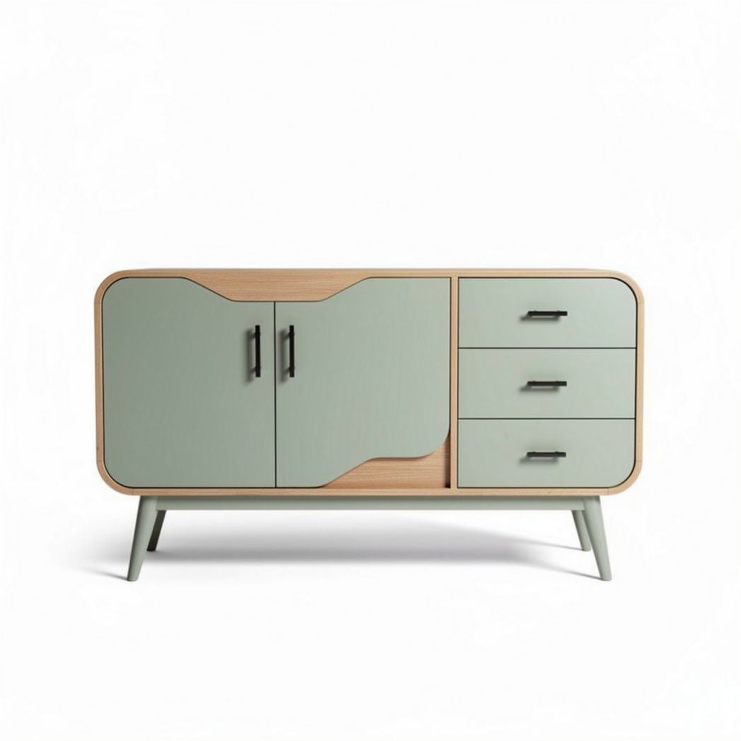 Modern sideboard with wooden finish and green accents 120 x 40 x 80cm