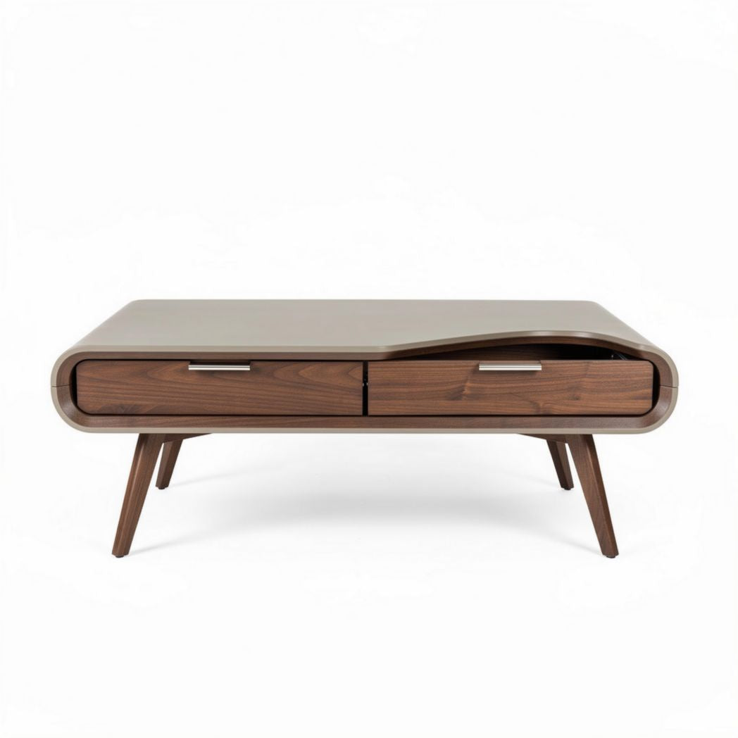 Coffee table with two drawers walnut wood finish 120 x 60 x 45cm