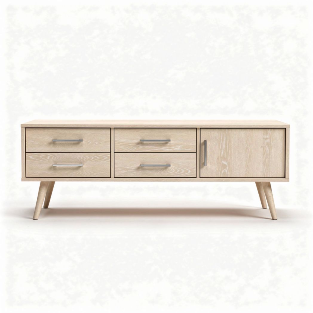 Wood storage console table with four drawers and one door 120 x 40 x 45cm