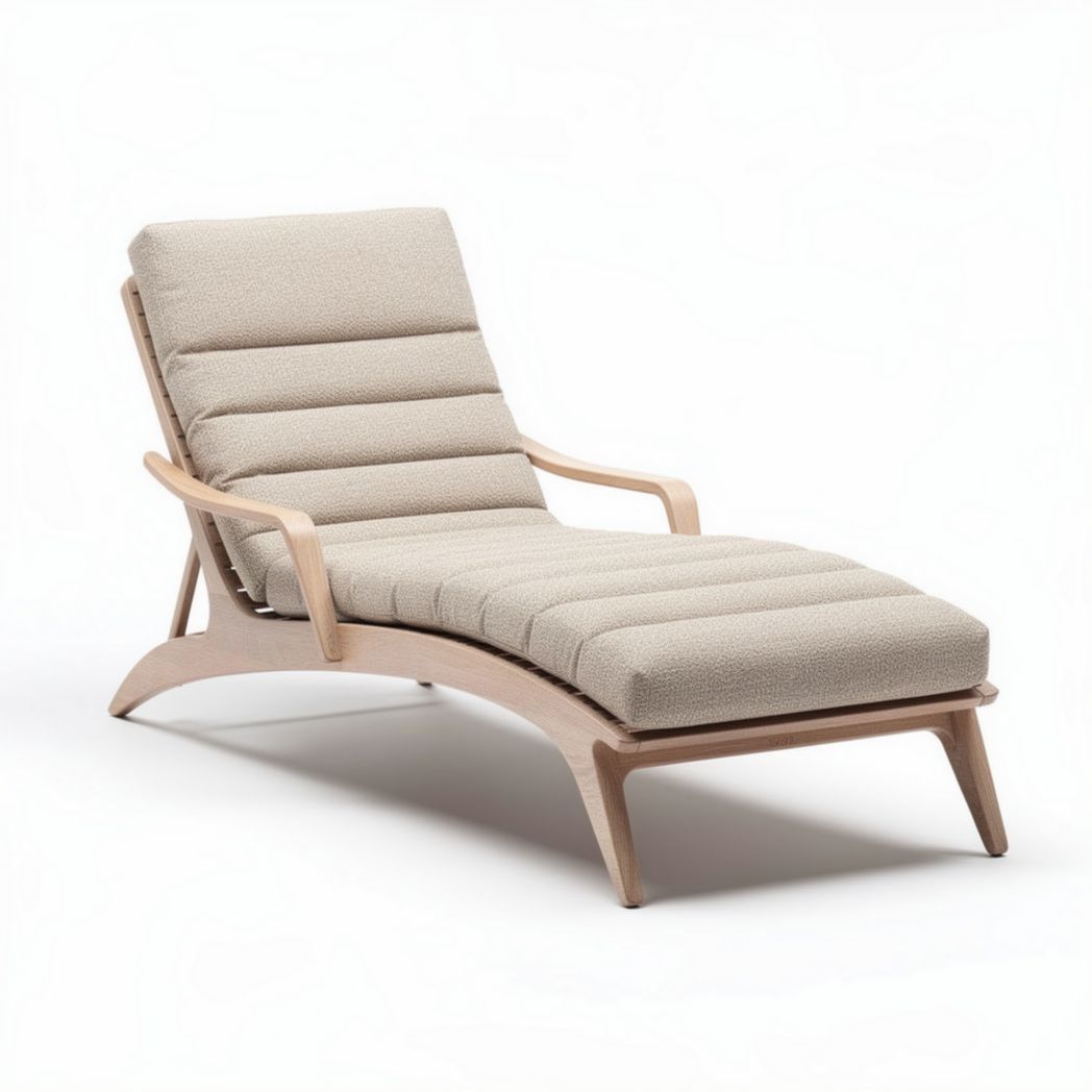 Lounge chair with wooden frame and beige fabric upholstery 180 x 70 x 85cm