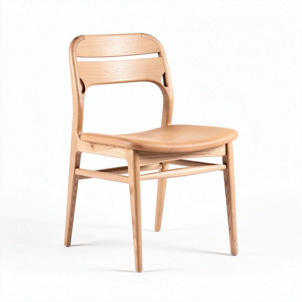 Wooden dining chair with curved backrest and natural finish 48 x 47 x 78cm
