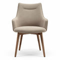 Fabric upholstered dining chair with wooden legs in beige color 65 x 60 x 80cm