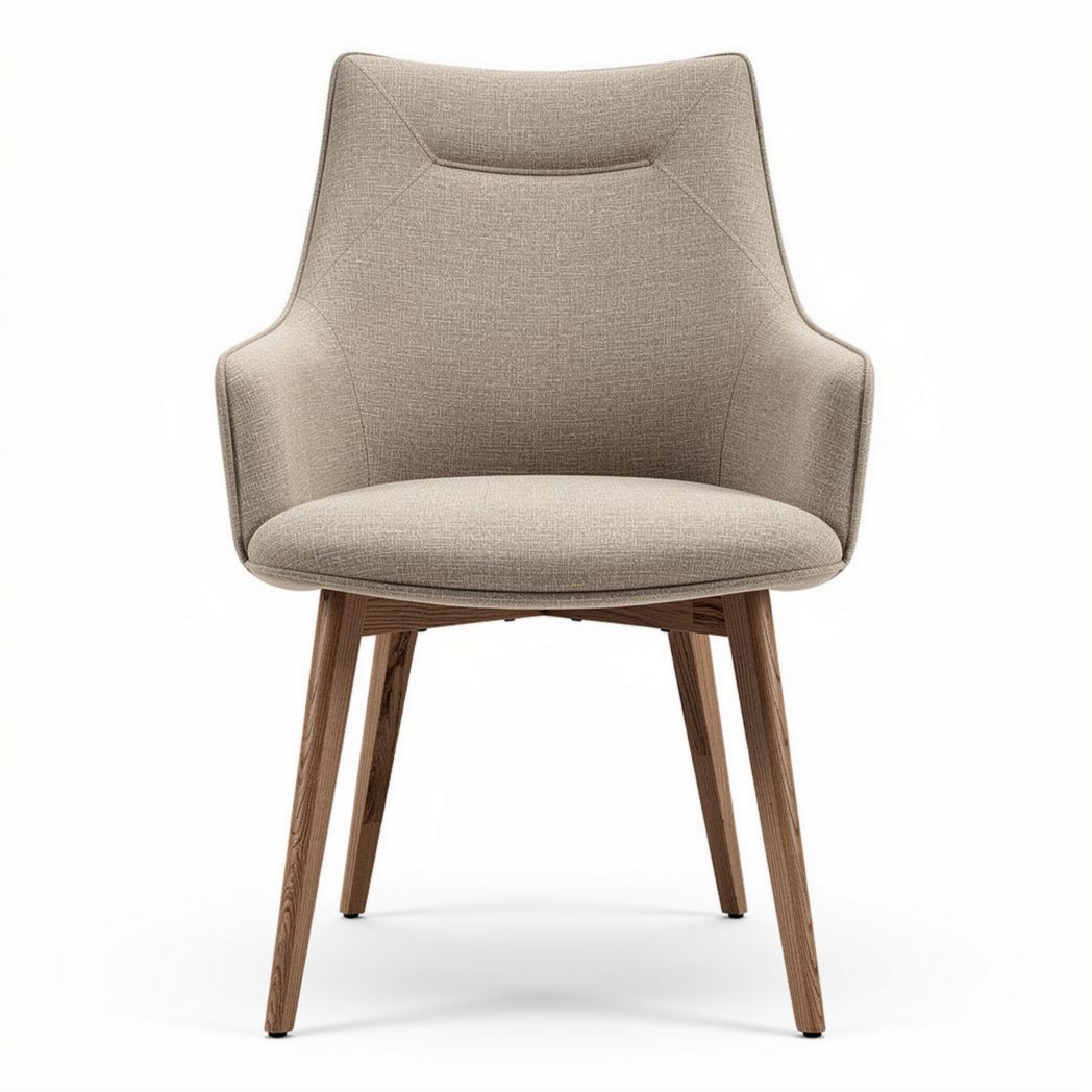 Fabric upholstered dining chair with wooden legs in beige color 65 x 60 x 80cm