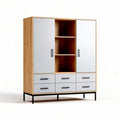 Wooden storage cabinet with adjustable shelves and six drawers 150 x 80 x 200cm